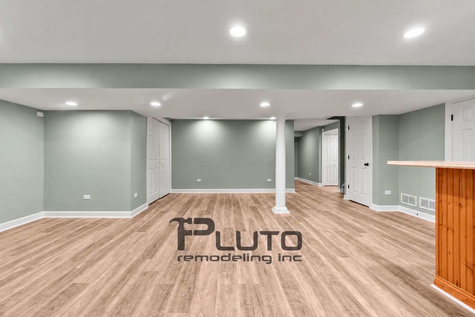 Finished basement living area — Pluto Remodeling