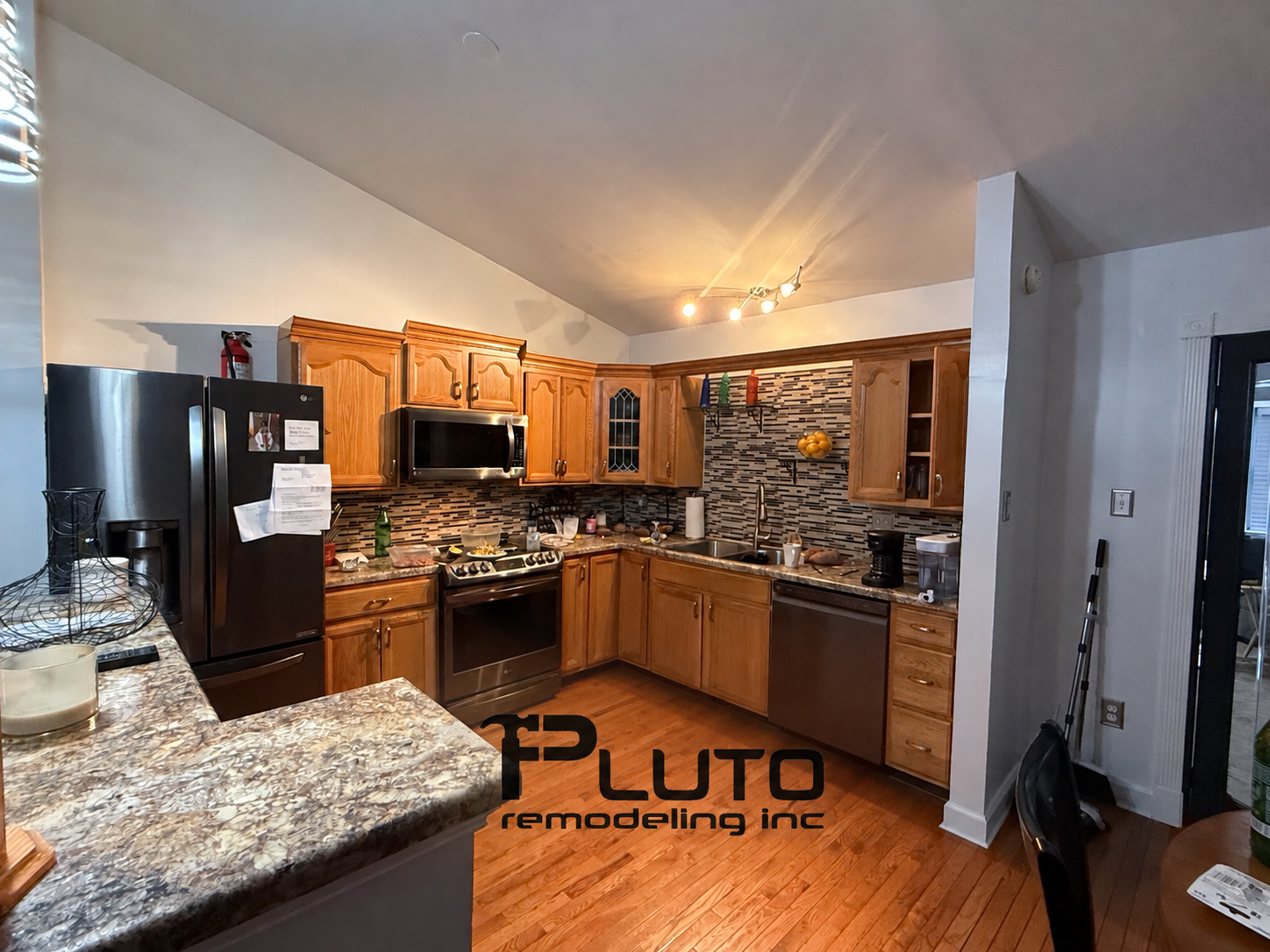 Before — existing kitchen and cabinetry — Pluto Remodeling
